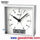 已完售,SEIKO QHE089W(公司貨,保固1年):::SEIKO 指針型鬧鐘,滑動式秒針,數位溫濕度,刷卡不加價,QHE-089W